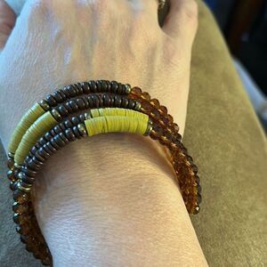 Vintage‎ Brown Beaded Wire Wrap Bracelet with Thread Spun Accents.